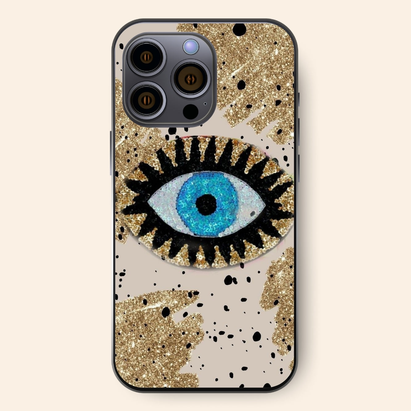 Iphone Cover with Graphic of Golden Evil eye for Iphone 16 , Iphone 15 , 14 & 13