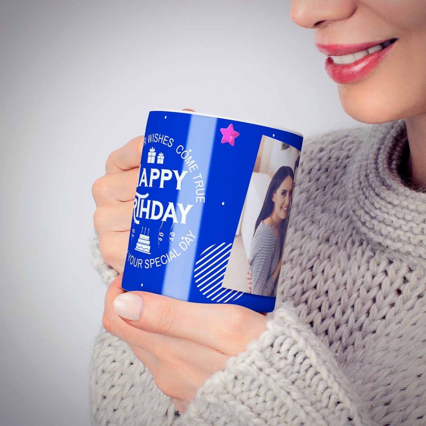 Happy Birthday Blue Photo Mug