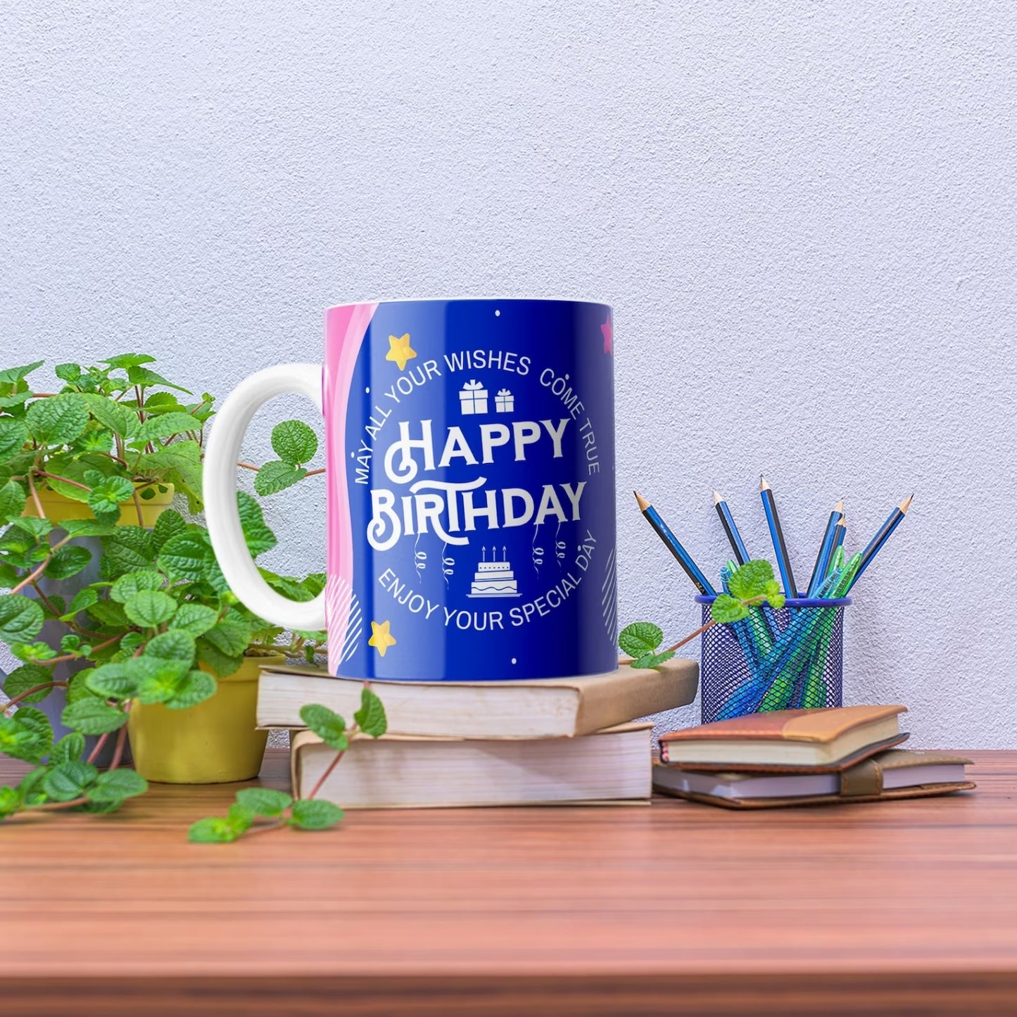 Happy Birthday Blue Photo Mug