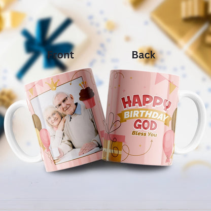 Happy Birthday God Bless Photo Mug