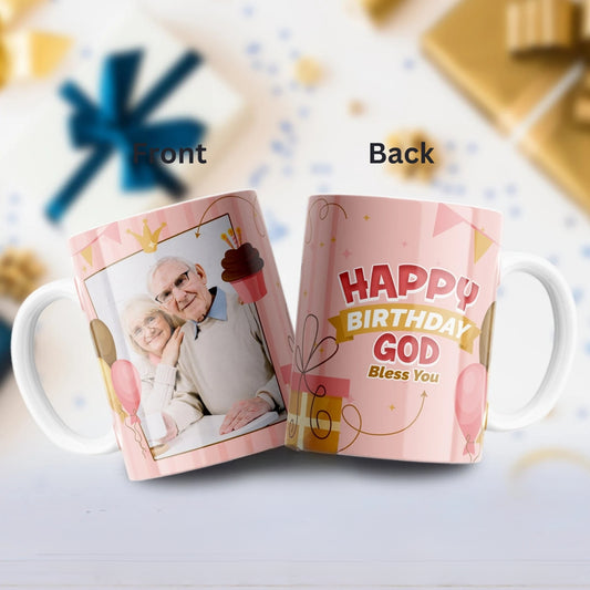 Happy Birthday God Bless Photo Mug