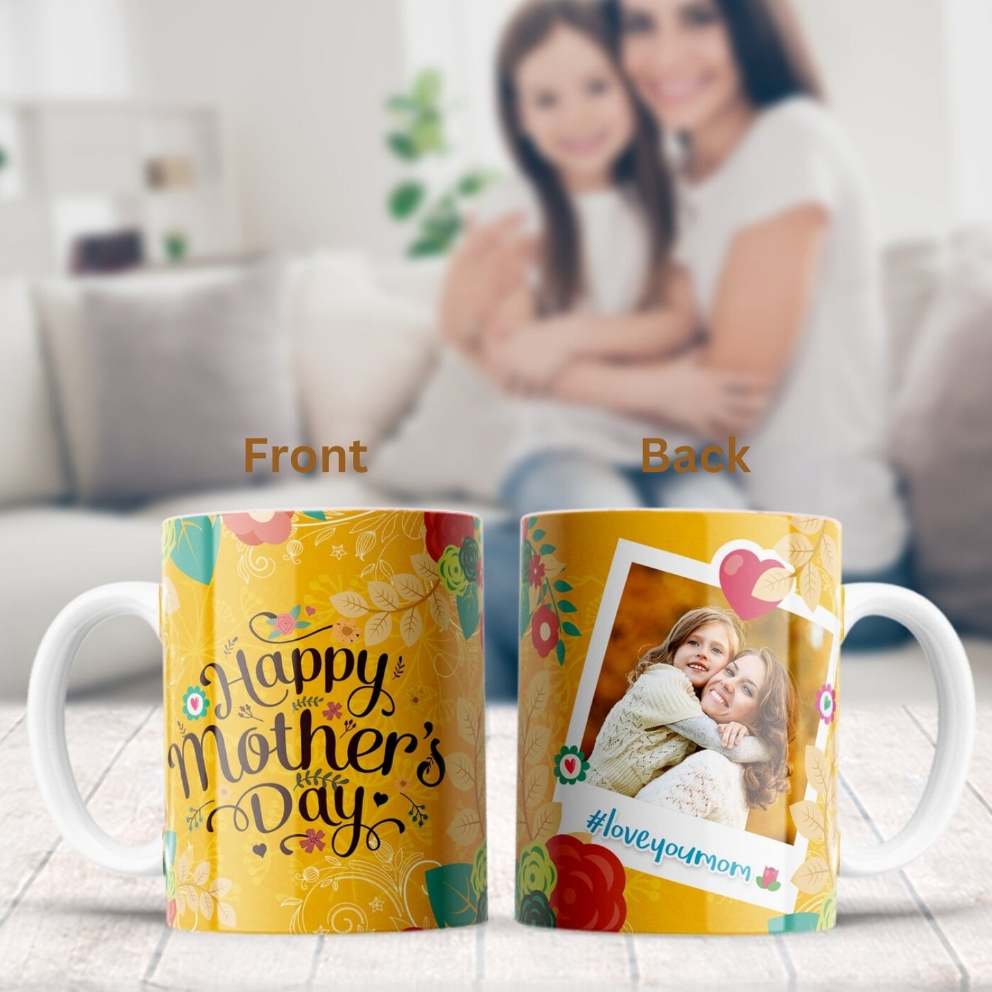 Happy Mothers Day Yellow Personalized Photo Mug