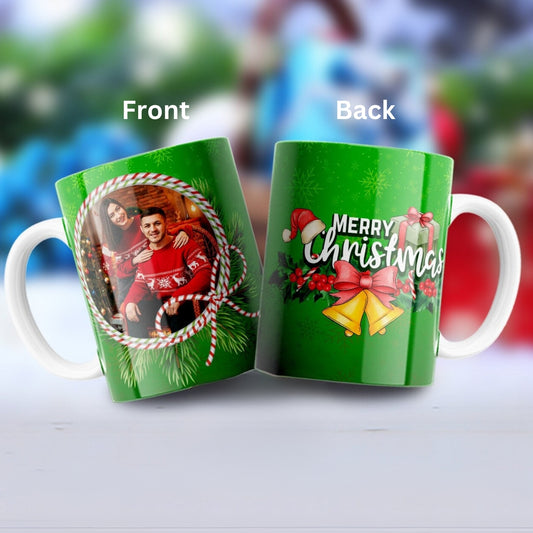Merry Christmas Green Personalized Photo Mug