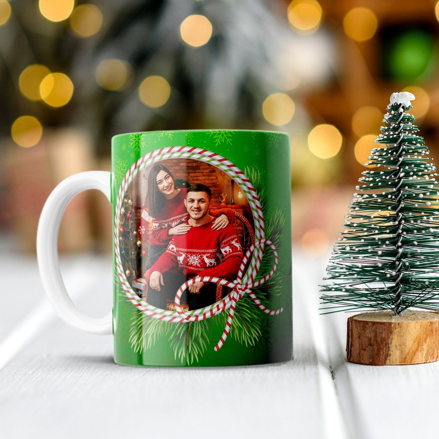 Merry Christmas Green Personalized Photo Mug