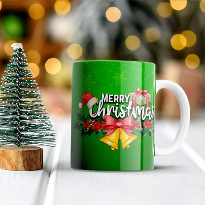 Merry Christmas Green Personalized Photo Mug