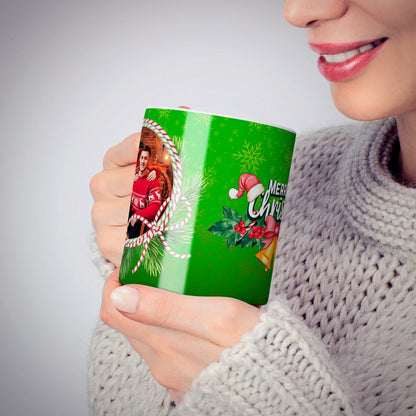 Merry Christmas Green Personalized Photo Mug