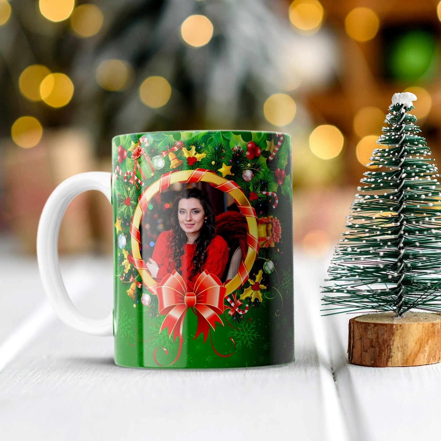 Merry Christmas Green Personalized Photo Mug
