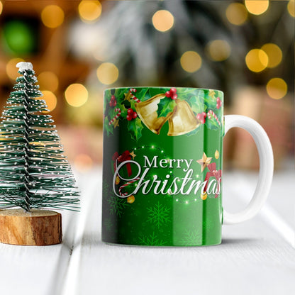 Merry Christmas Green Personalized Photo Mug