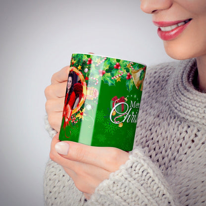 Merry Christmas Green Personalized Photo Mug