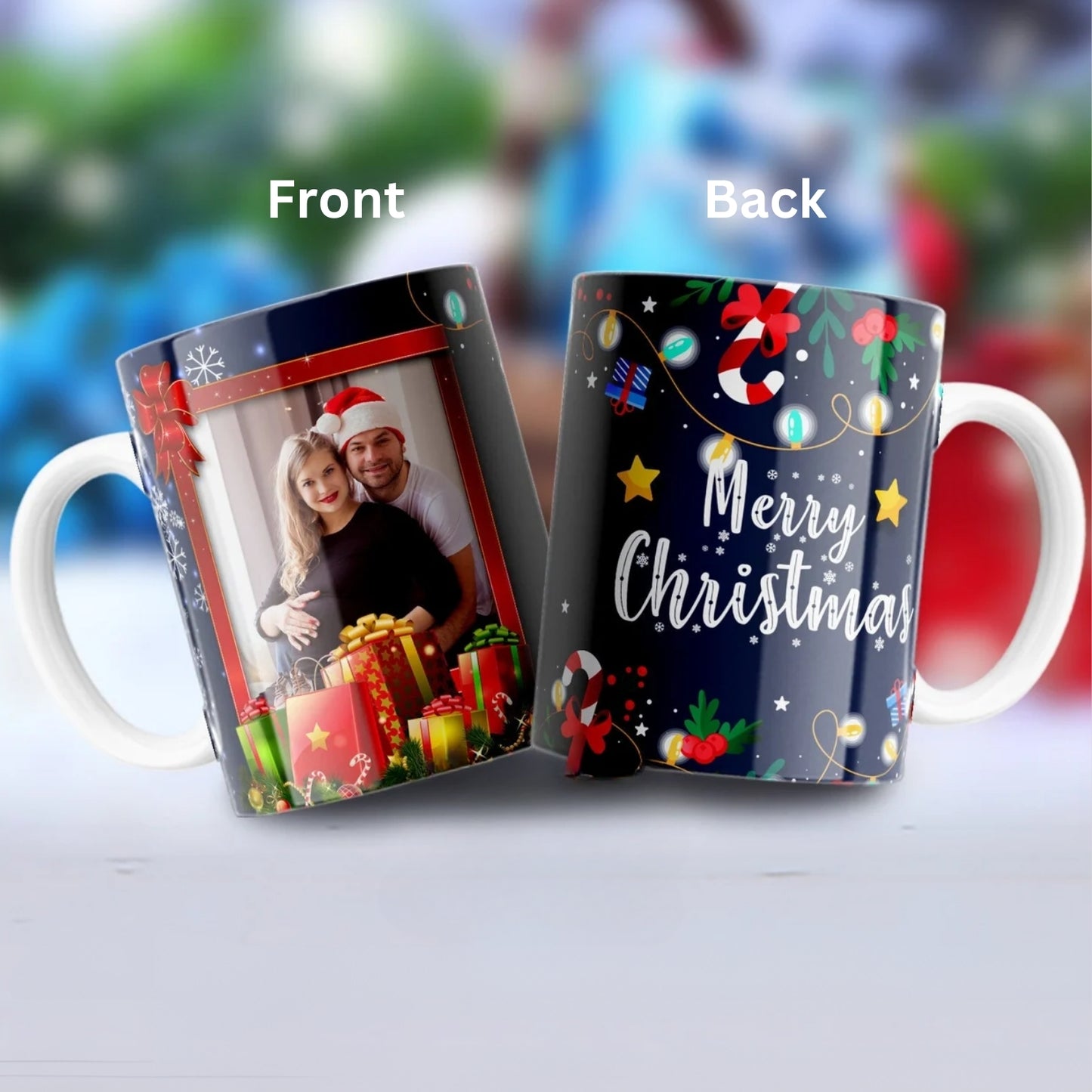 Merry Christmas Lights Personalized Photo Mug