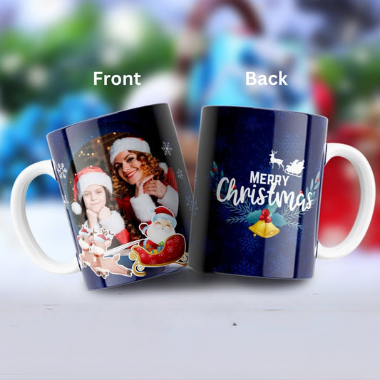 Merry Christmas Blue Personalized Photo Mug