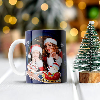 Merry Christmas Blue Personalized Photo Mug