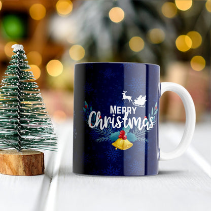 Merry Christmas Blue Personalized Photo Mug
