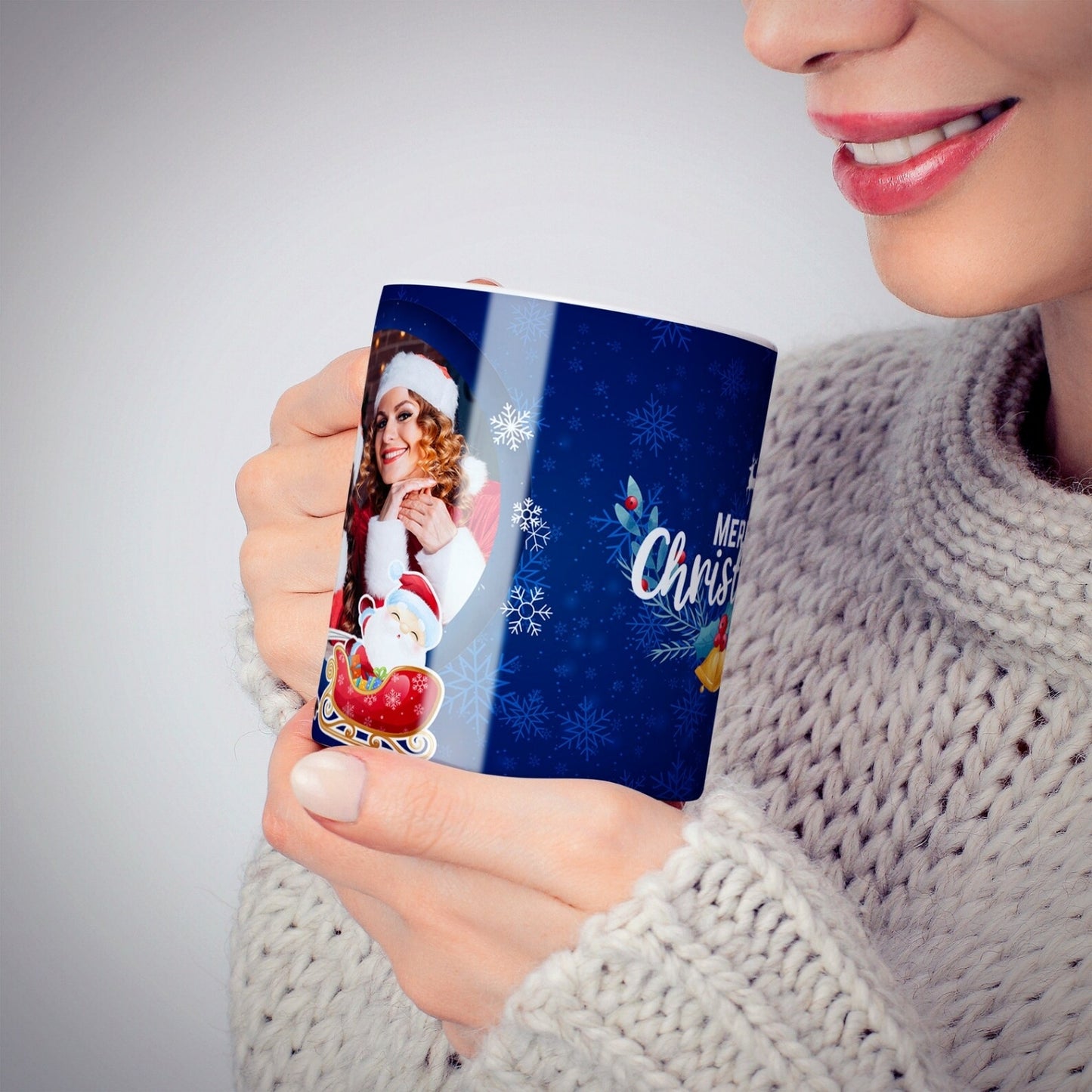 Merry Christmas Blue Personalized Photo Mug