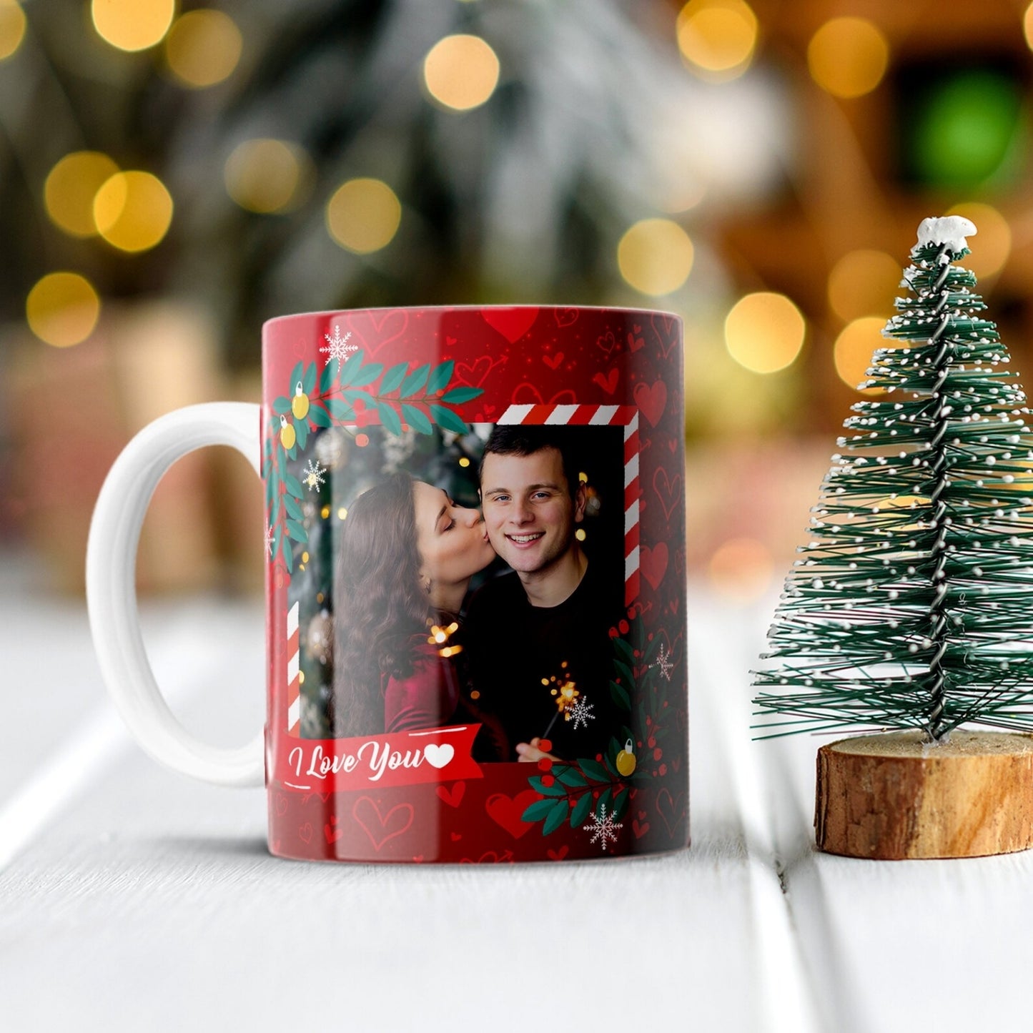 Merry Christmas Red Personalized Photo Mug