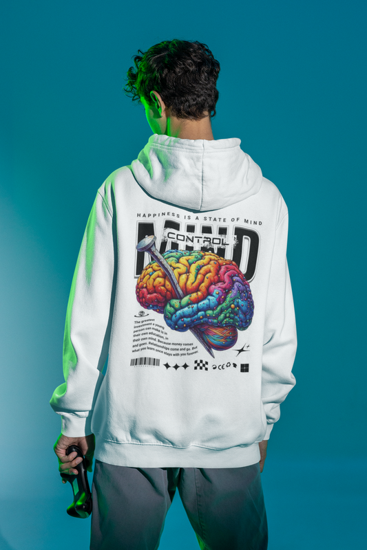 Mind Control Back Mens White Hoodie