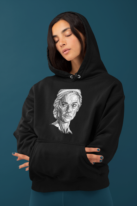 Women Face Line Art - Black Hoodie