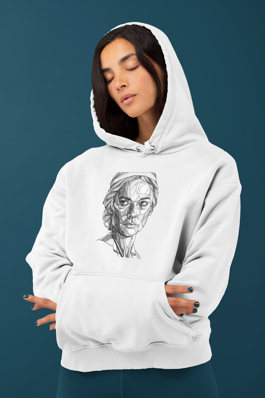 Women Face Line Art - White Hoodie