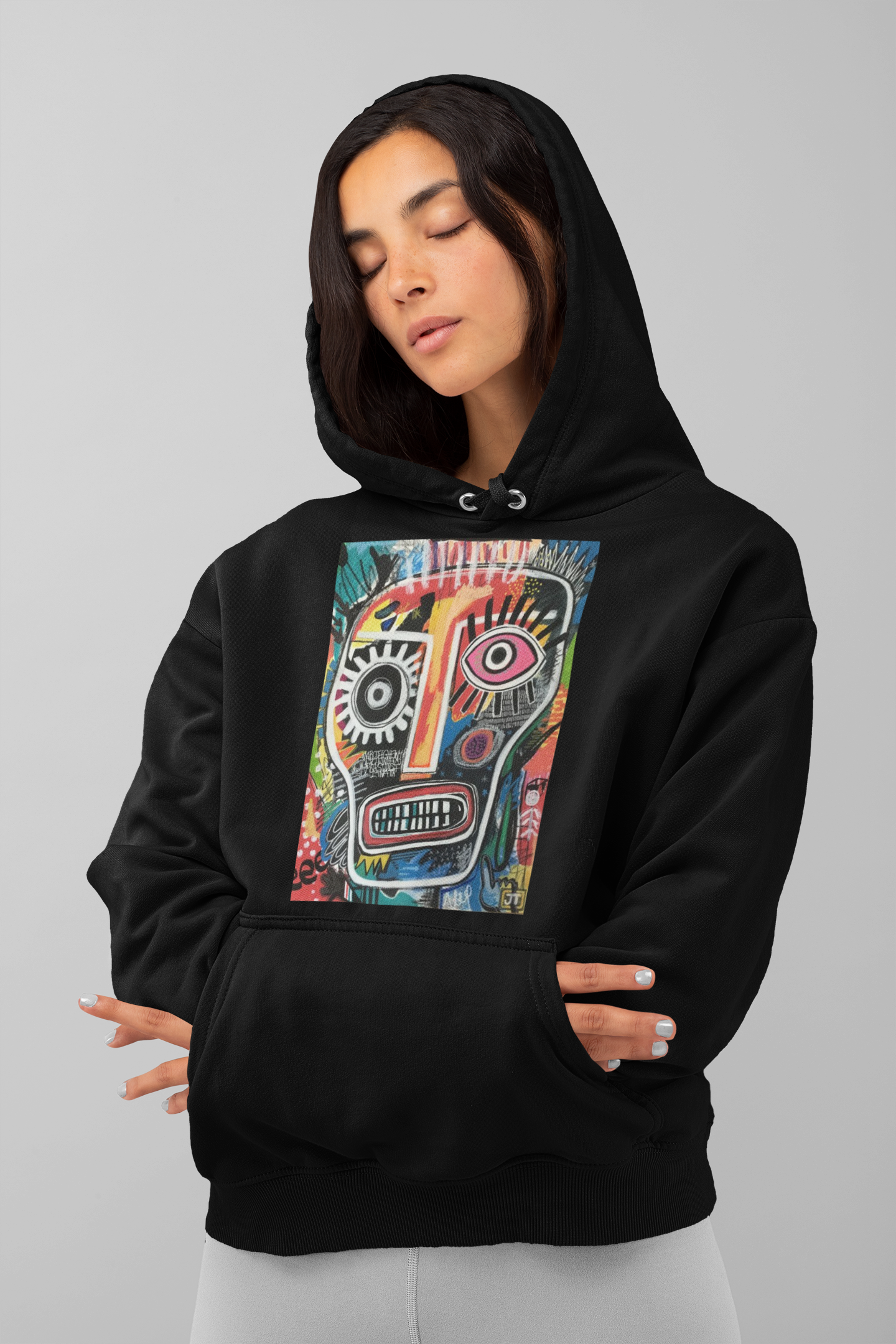 Women Doodle Art Hoodie Black